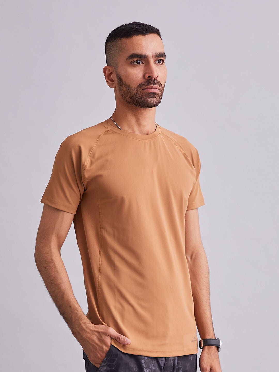 Khaki Signature Panel Half Sleeves T-Shirt - MountMiller